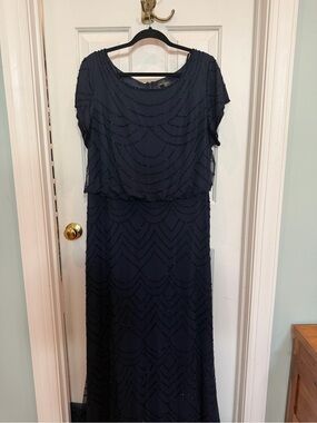 Adrianna Papell Navy Beaded Maxi Dress